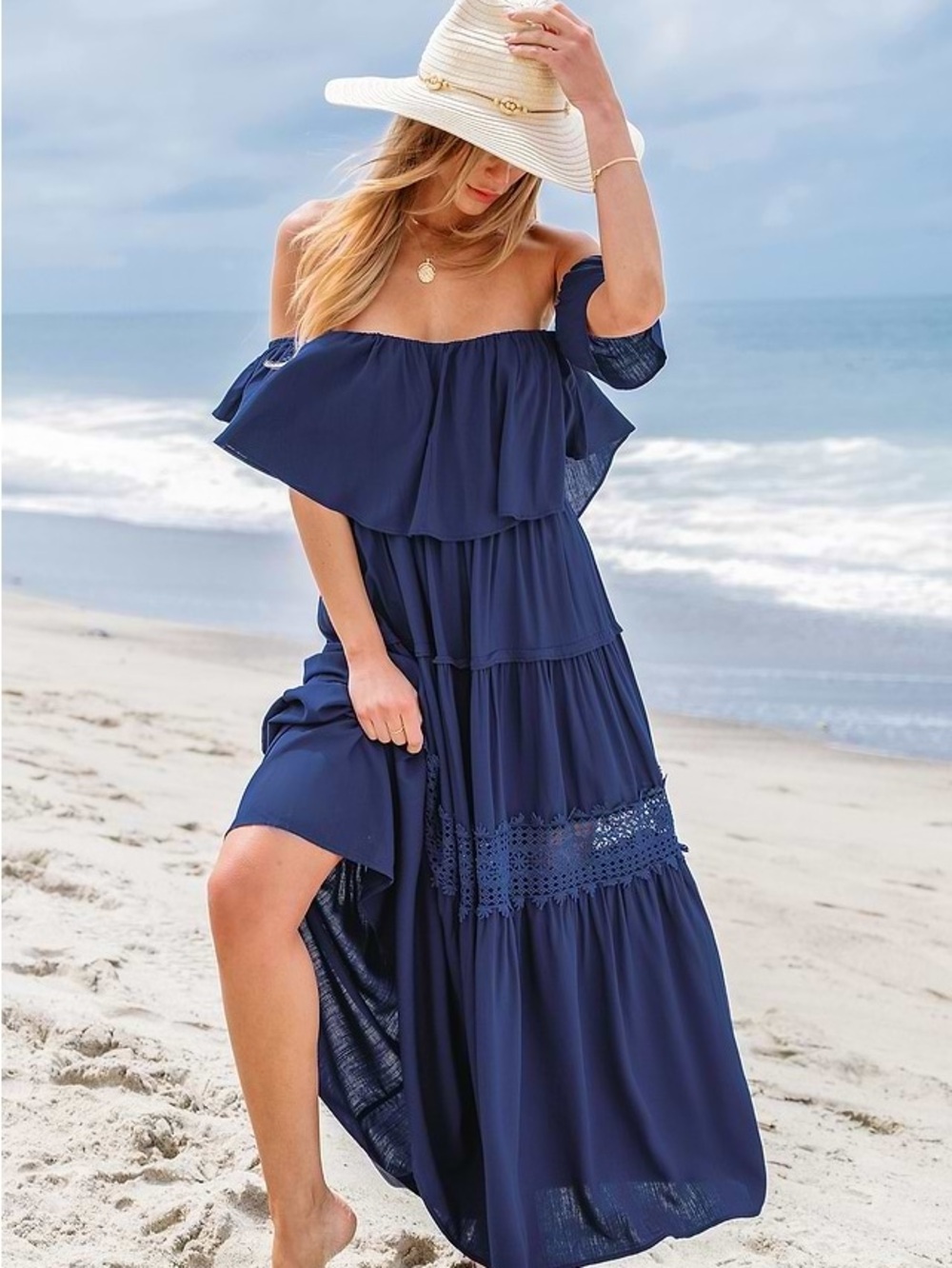 Cupshe Rayon Lace Off-Shoulder Maxi Dress size Large NWT